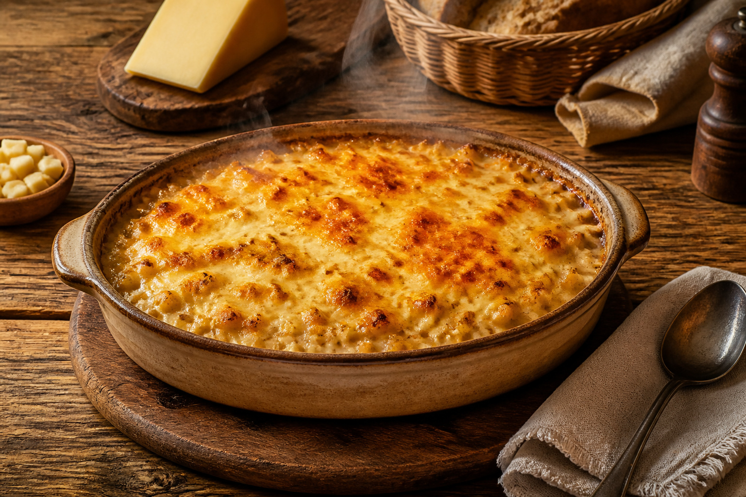 Gratin de crozets au beaufort fumant et dore