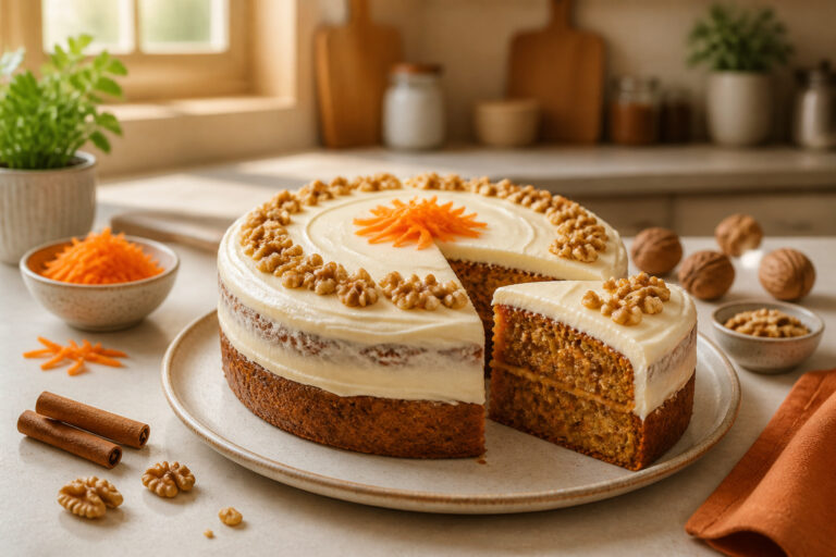 Gateau aux carottes fait maison une tranche invitante
