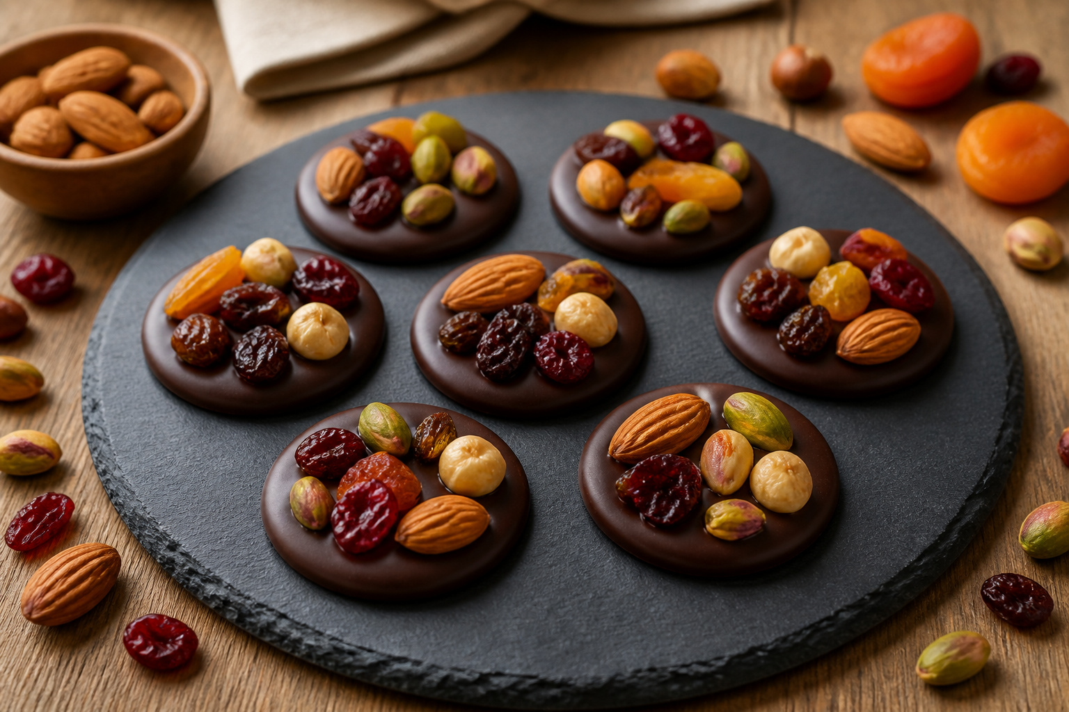 Delicieux mendiants au chocolat noir artisanal