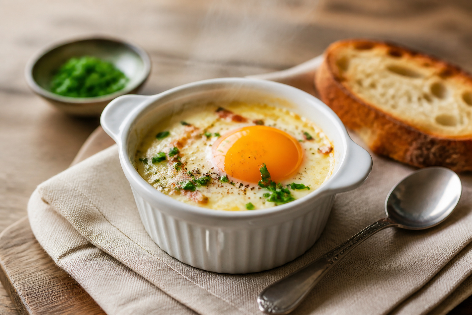 Oeuf cocotte cremeux aux herbes fraiches