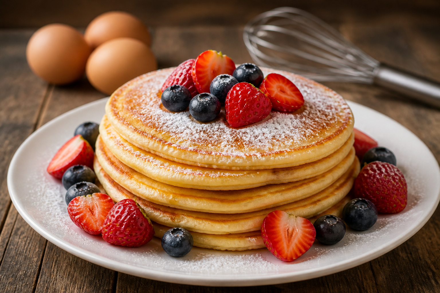 Crepes dorees aux fruits rouges et sucre glace