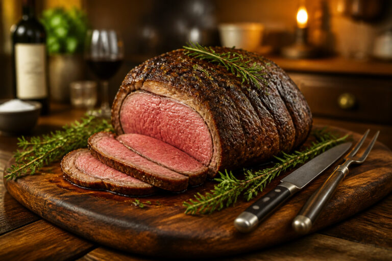 Roti de boeuf parfait sur planche en bois